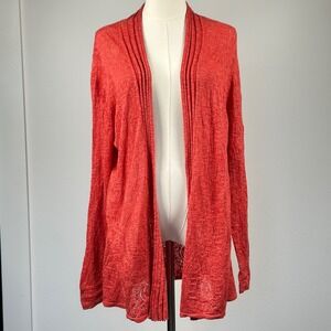 ZOZO Women's Cardigan Open Drape Knit Silk Coral 2X Lightweight Boho Coastal